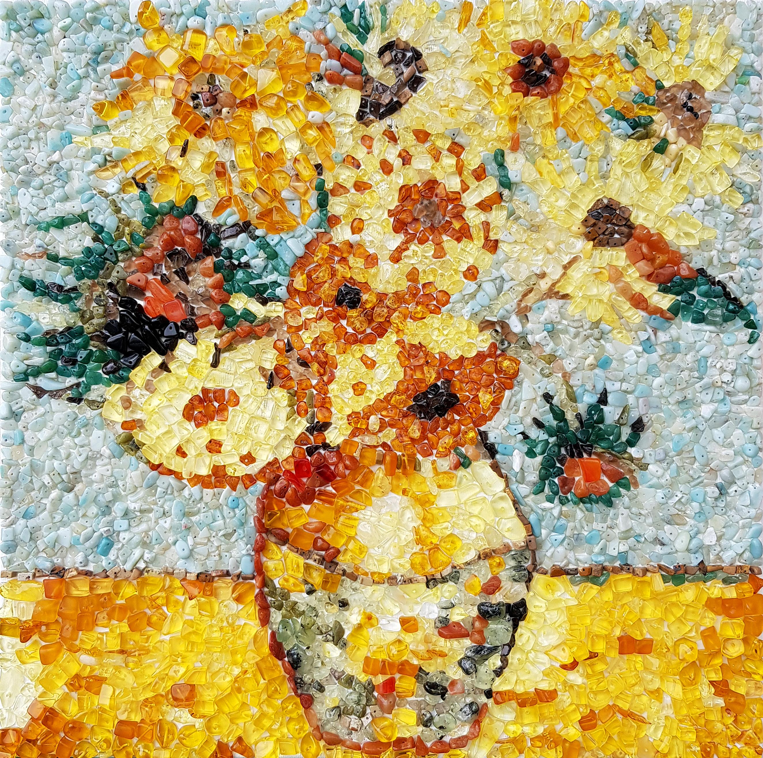 Crystal Sunflowers - In memory of Vincent Van Gogh - Mixed Media Art by Joanna Breycheva