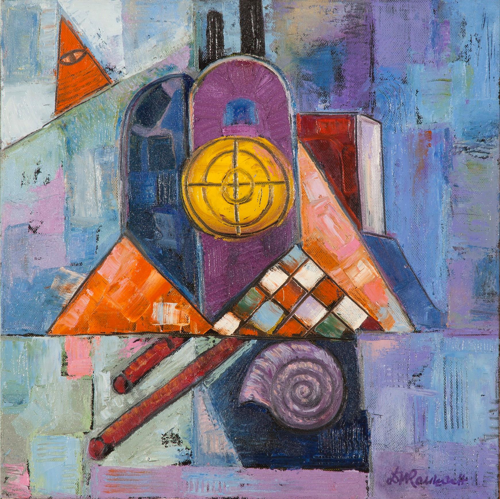 Dimitar Mitov - Komshin  Abstract Painting - Purpose Abstract Oil Painting Blue Yellow Orange White Lilac Brown Black Pink 