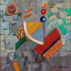 Composition With Balls - Abstract Oil Painting Blue Green Brown White Red Orange