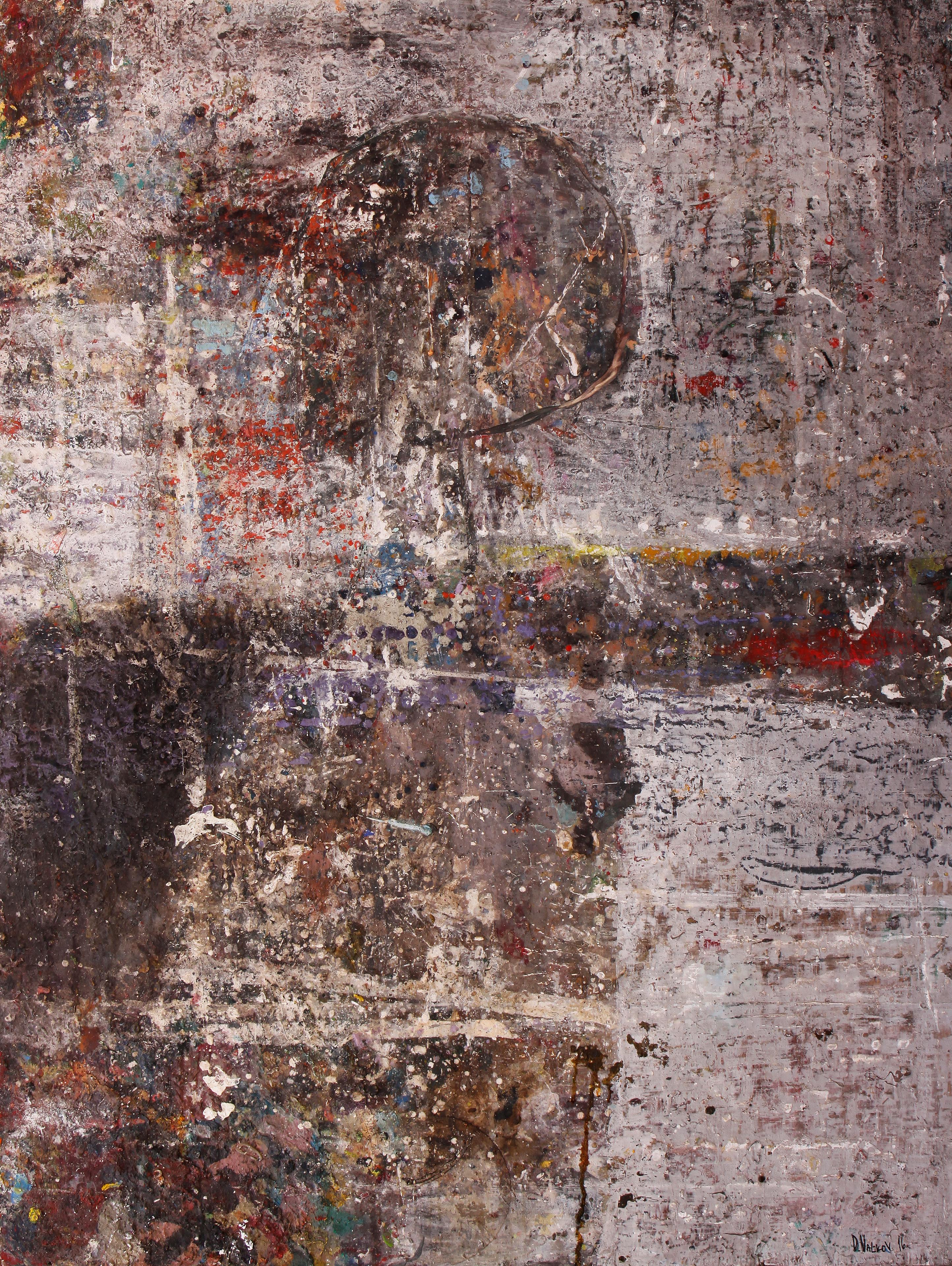 Abstract Painting di Deyan Valkov - Shore - Pittura astratta a tecnica mista Colori Giallo Grigio Nero Marrone