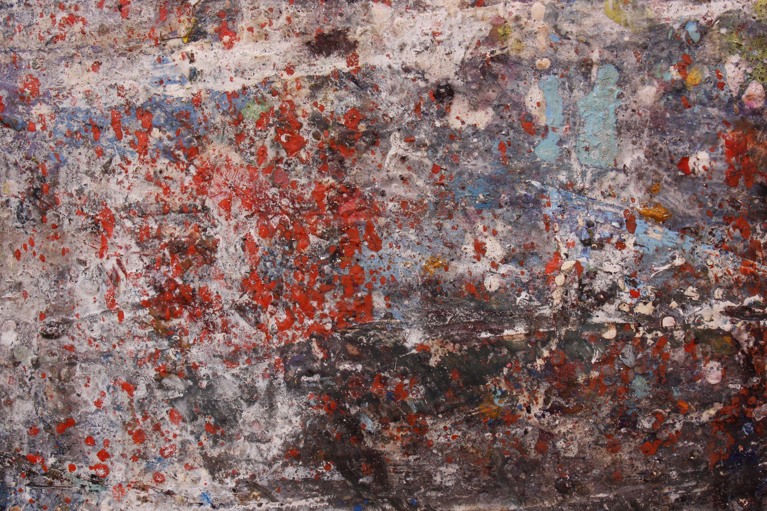 Shore - Pittura astratta a tecnica mista Colori Giallo Grigio Nero Marrone - Painting di Deyan Valkov