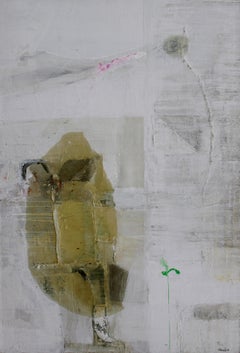 Tenderness - Mischtechnik Abstraktes Gemälde Farben Grau Schwarz Weiß Grün Gelb