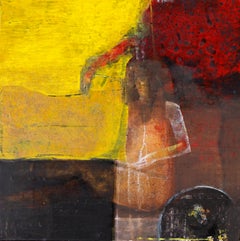 Trois Grâces - Peinture abstraite technique mixte Couleurs rouge jaune gris noir blanc