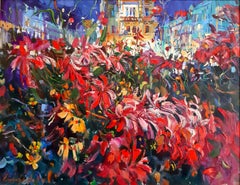 Flowers In The Night - Landscape Paintings Colors Red Orange Blue Pink Purple