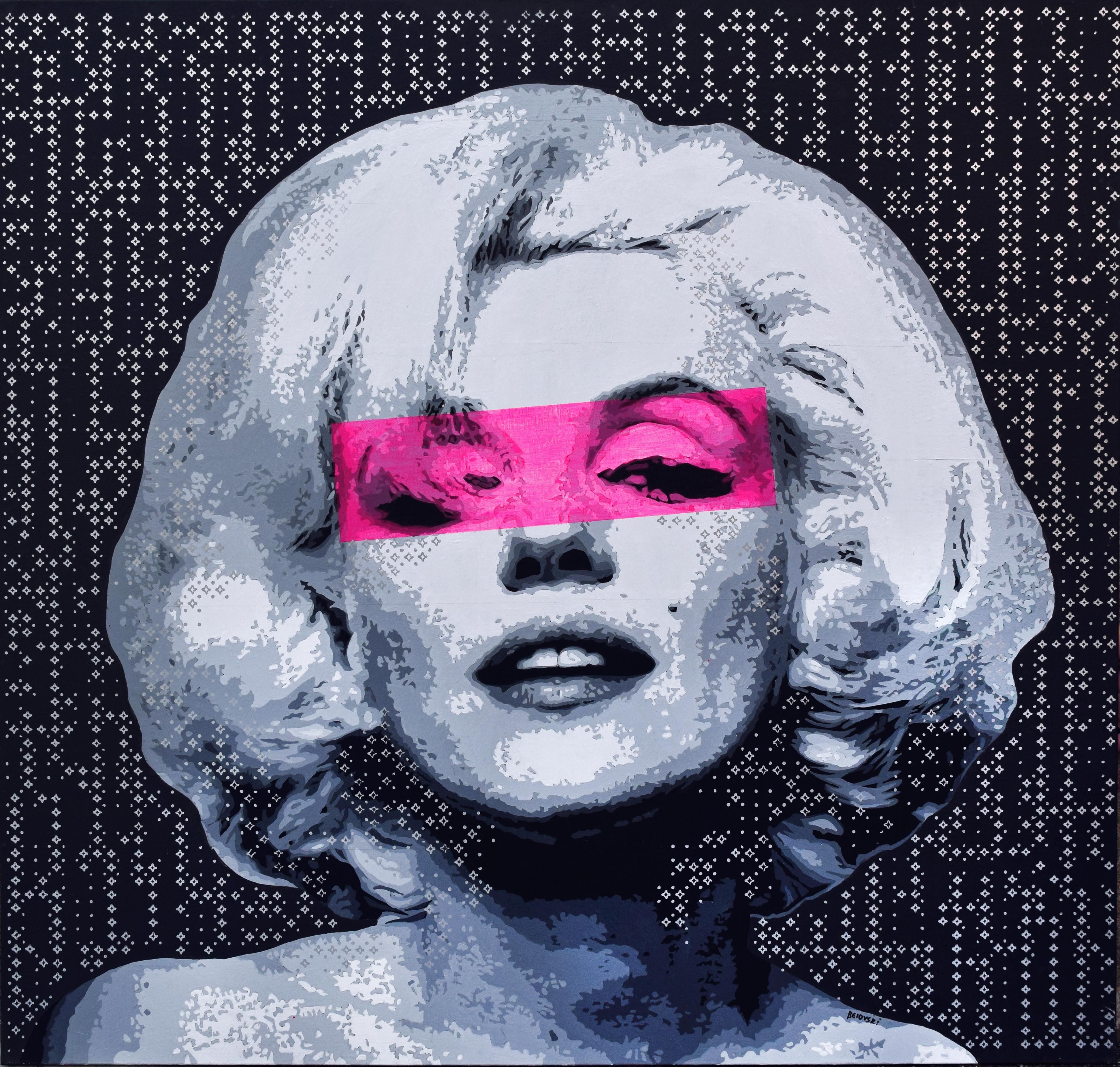 Portrait Painting de Stanislav Belovski - Marilyn -I Pintura acrílica figurativa Blanco Negro Gris Rosa