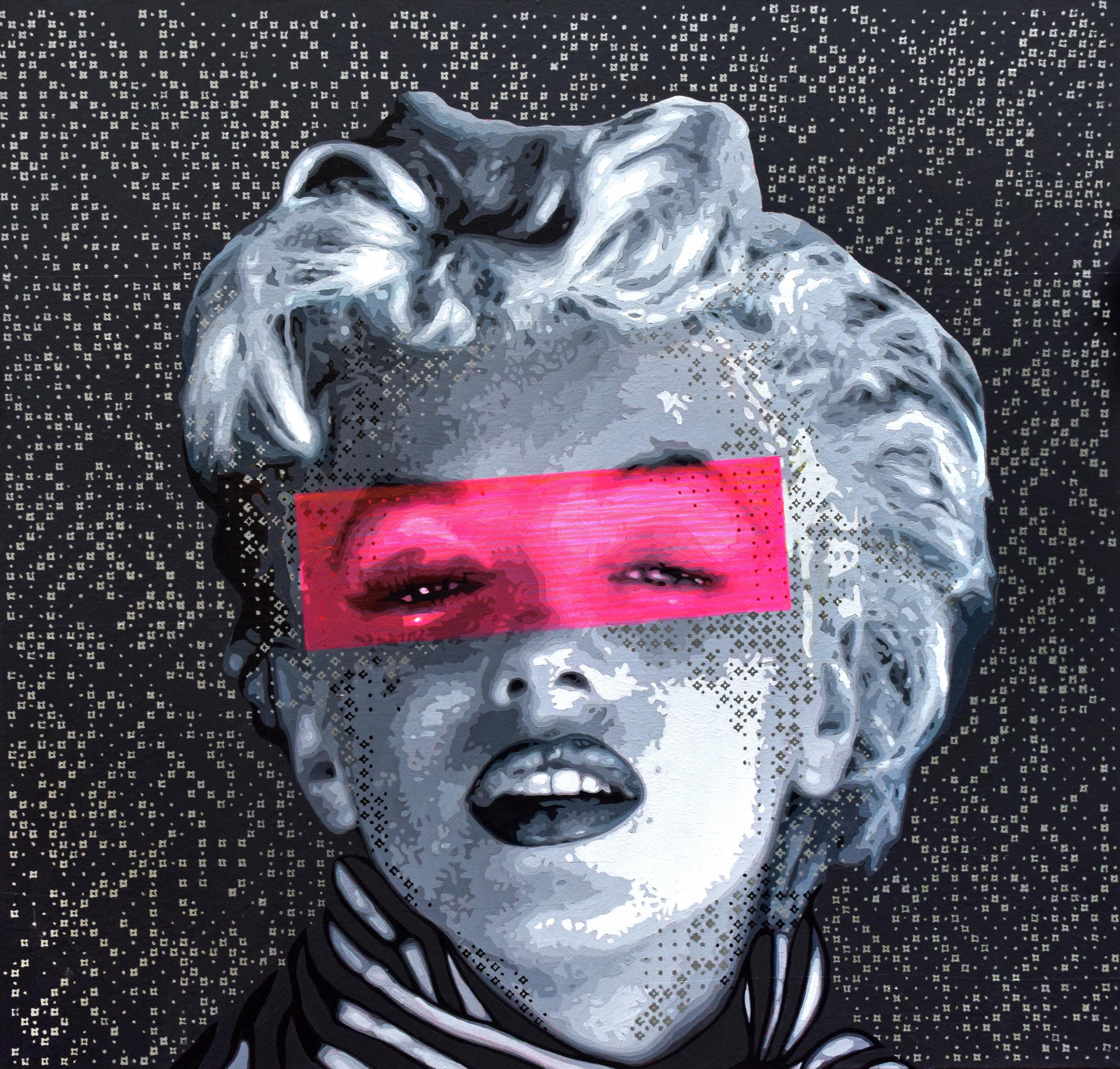 Portrait Painting di Stanislav Belovski - Marilyn -II Pittura Acrilica Figurativa Bianco Nero Grigio Rosa