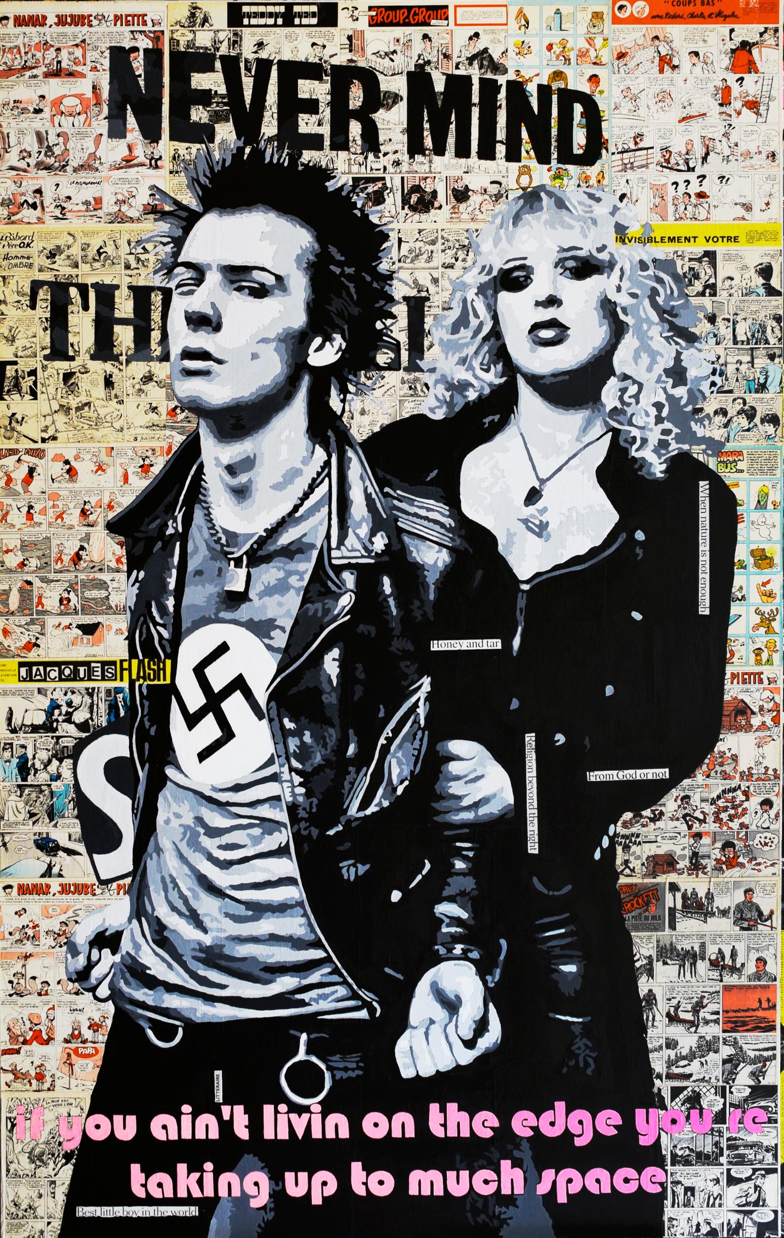 Figurative Painting de Stanislav Belovski - Sid Y Nancy - Pintura acrílica figurativa Blanco Negro Azul Gris Rosa Verde
