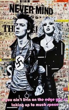 Sid And Nancy - Figurative Acrylic Painting White Black Blue Grey Pink Green