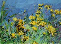 Forest Flowers - Still Life Oil Painting Colors Blue Green Yellow Brown