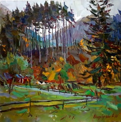 Fairy Tale Forest - Landscape Oil Painting Red Blue Green Brown White Orange