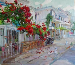 Summer Serenity - Landscape Oil Painting Colors White Red Blue Green Brown Pink