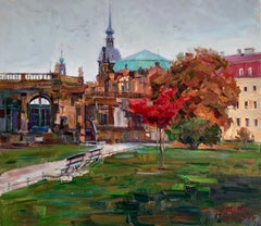 Autumn In Dresden - Landscape Painting Colors Blue Brown Green Red Purple