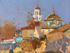 Izmail Evening - Landscape Painting Canvas Oil Colors Blue Green White Brown