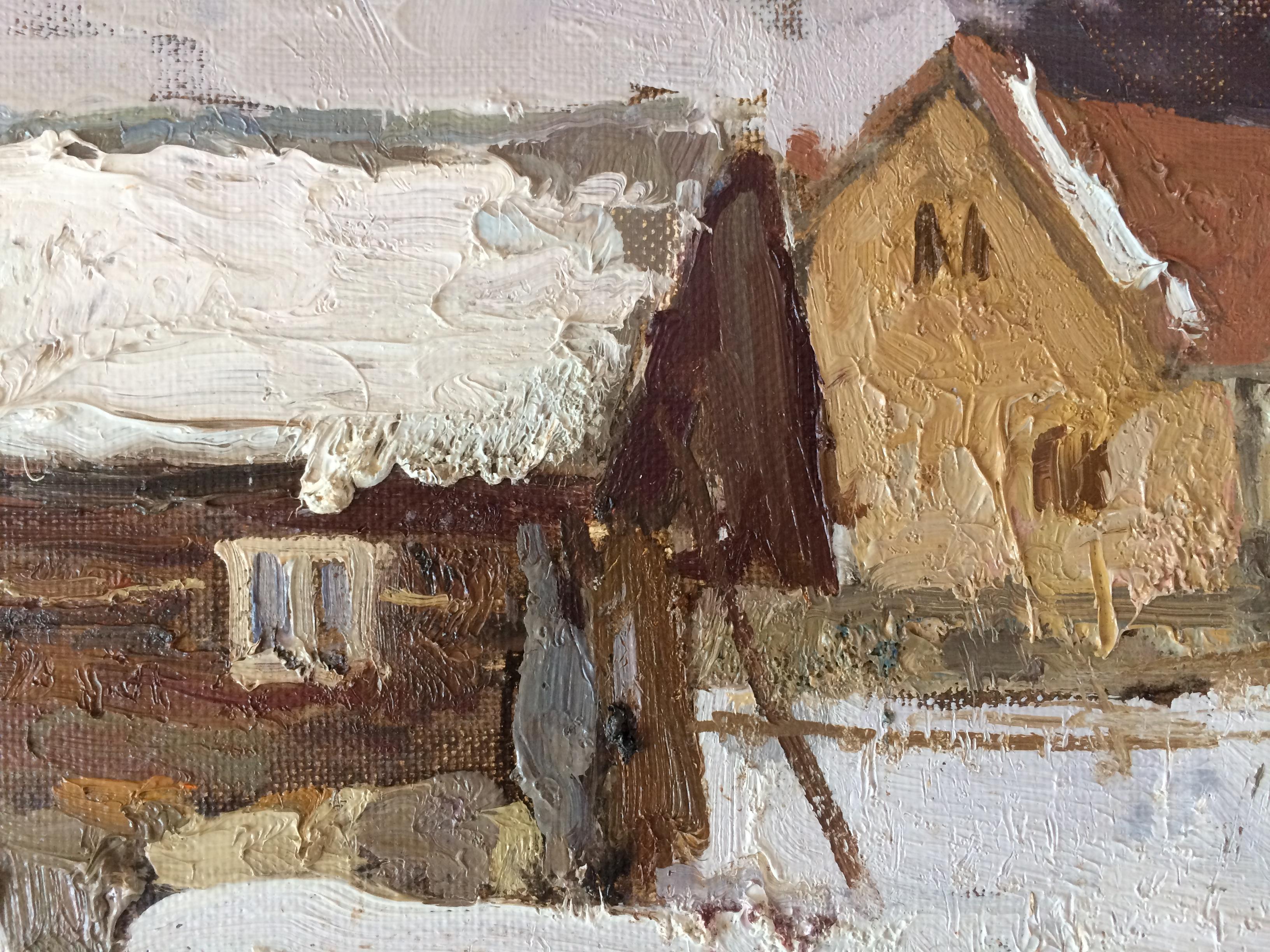Peinture à l'huile sur toile Nord Wind - Paysage Couleurs Gris et Blanc  - Painting de Zlata Shyshman