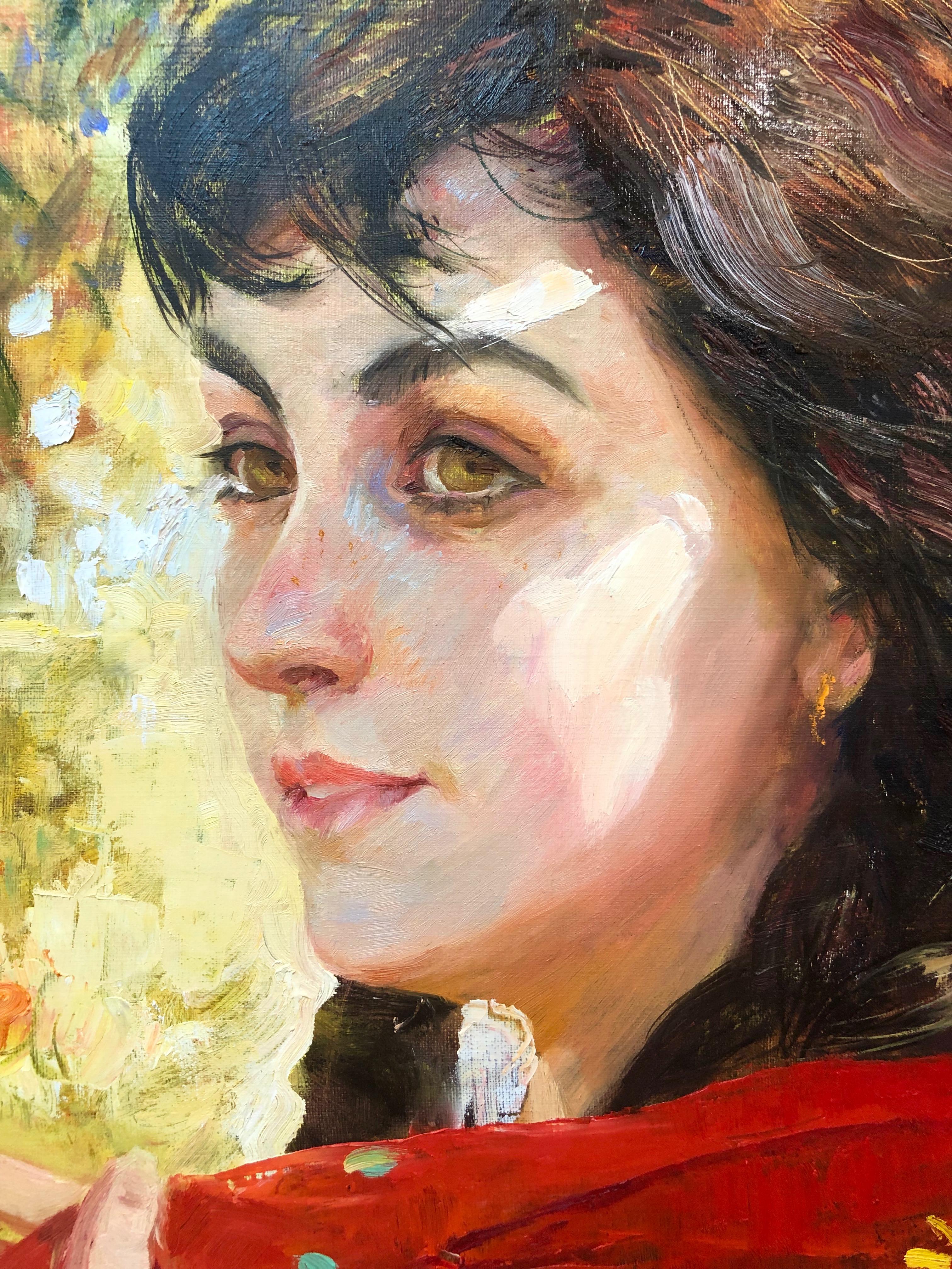 Roter roter Schal – Painting von Iryna Kalyuzhna