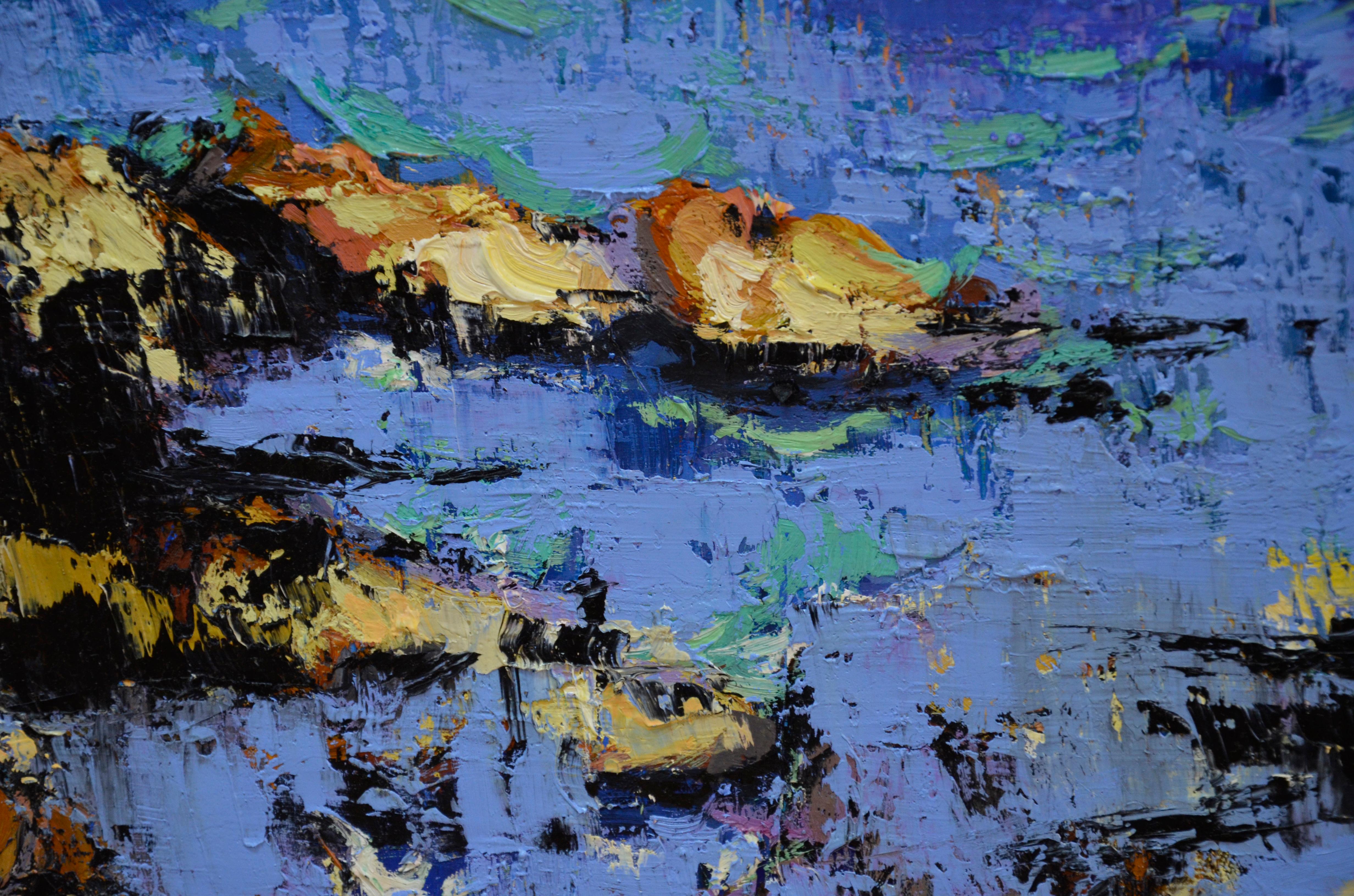 Blue Lake - Impressionist Painting by Vira Hrabar