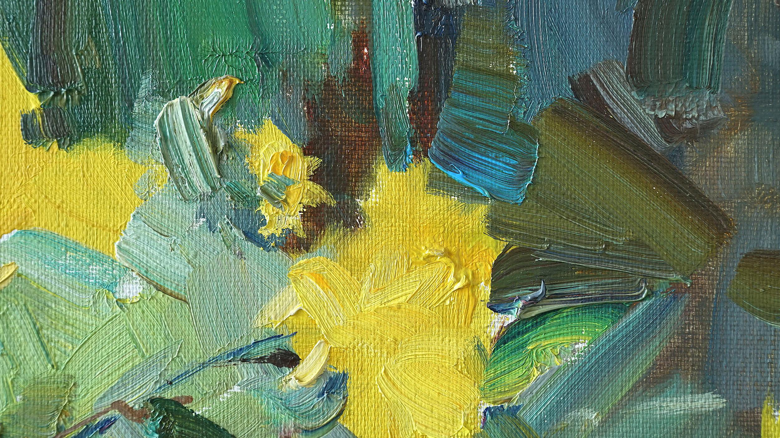 Lemon Chrysanthemums - Impressionist Painting by Nataliya Tretyakova