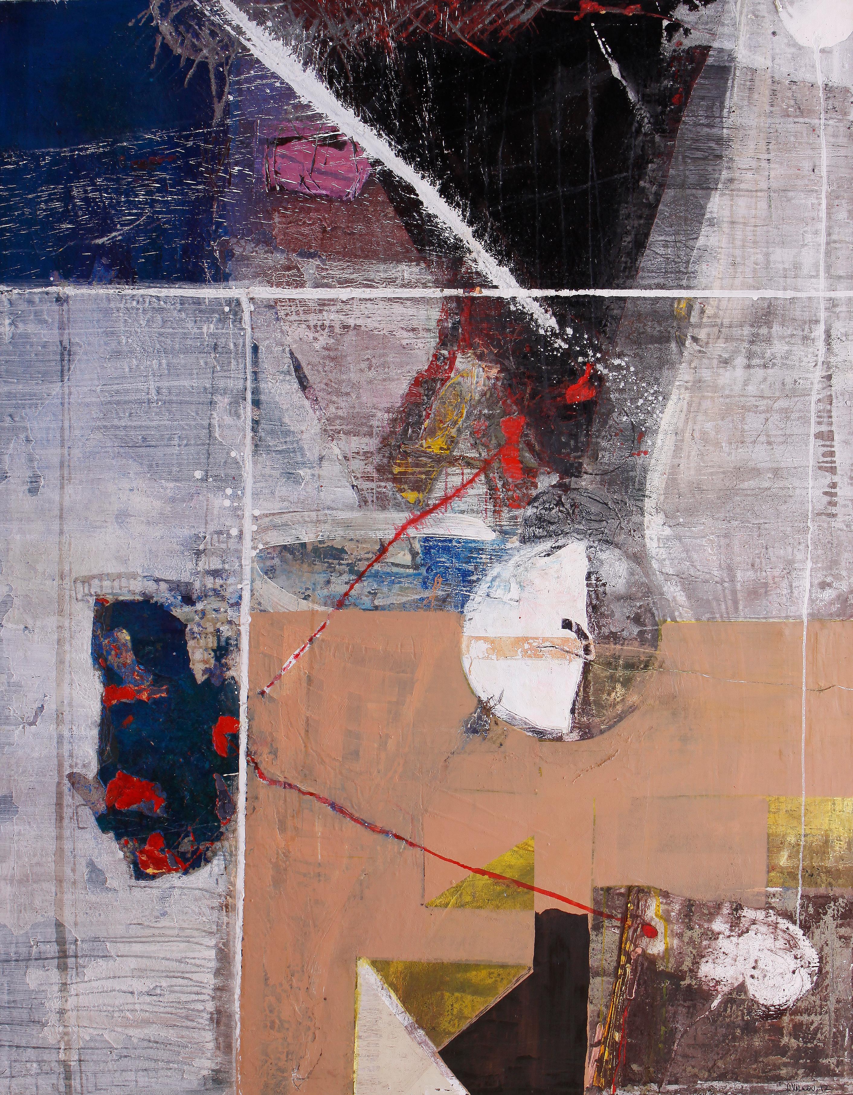 Deyan Valkov Abstract Painting – Dream - Mixed Media Abstrakte Malerei Farben Rot Gelb Grau Schwarz Weiß Blau
