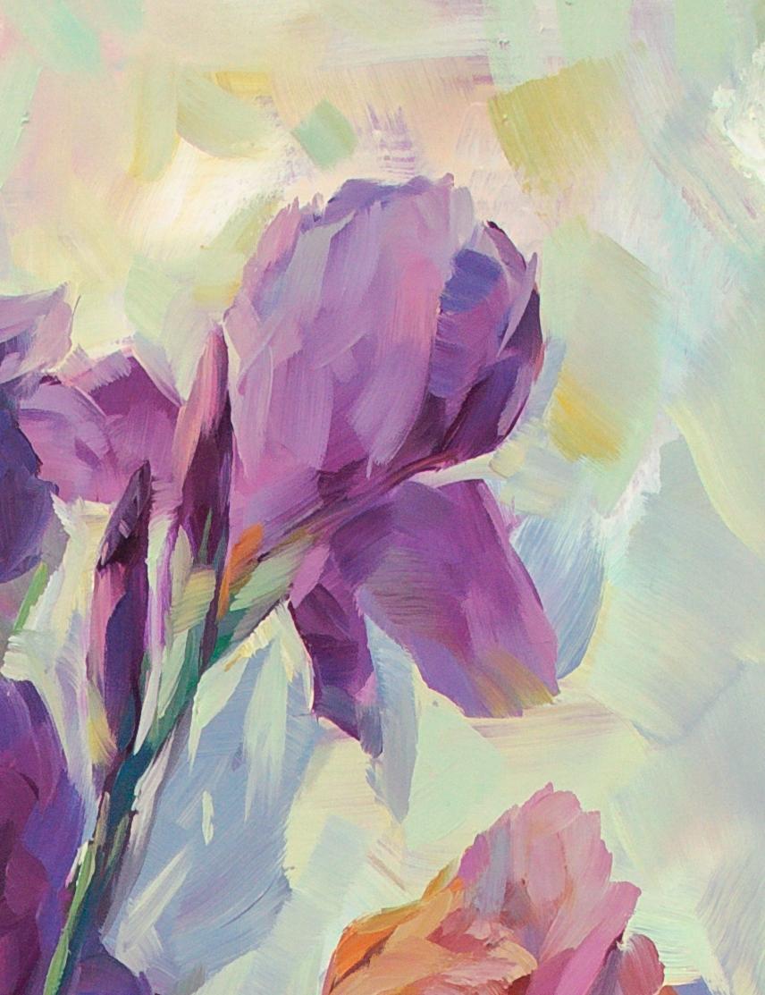 Irises - Brown Still-Life Painting by Natalia Yampolskaya