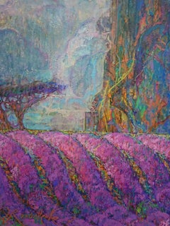 Le Chateau D'Avignon Oil Landscape Painting Colors Purple Green Brown Blue White