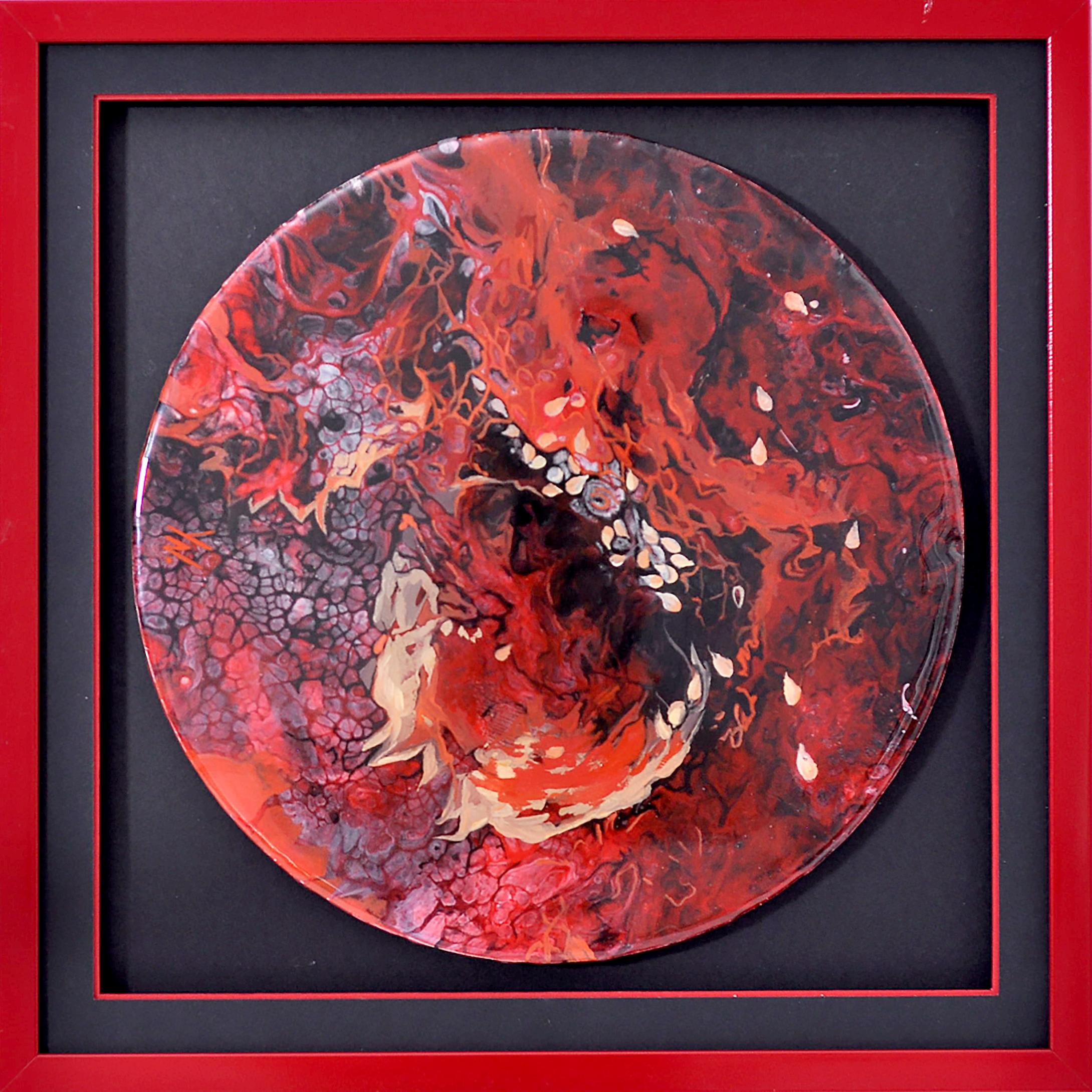 Natalia Yampolskaya Abstract Painting - Pomegranate Music III - Painting Still Life Colors Red Black Grey Pink 