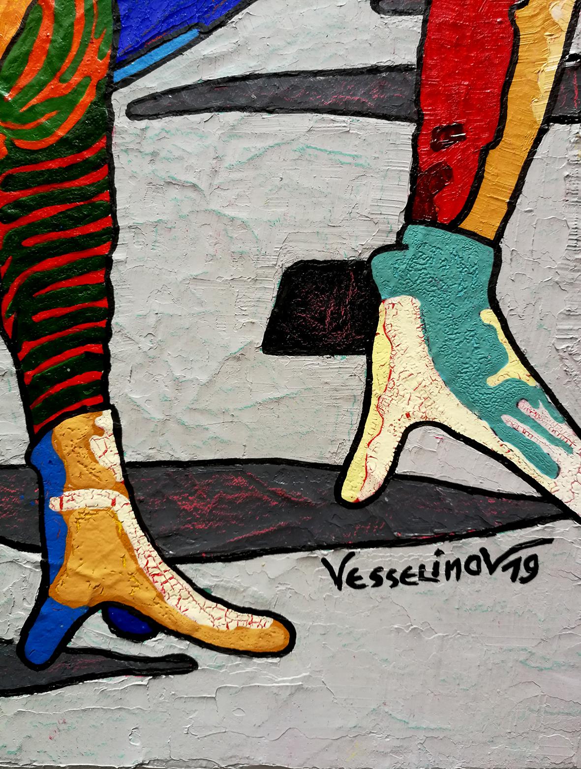 Winterspiele, das große Finale – Sport-Gemälde in den Farben Orange, Gelb, Grün und Blau – Painting von Vlado Vesselinov