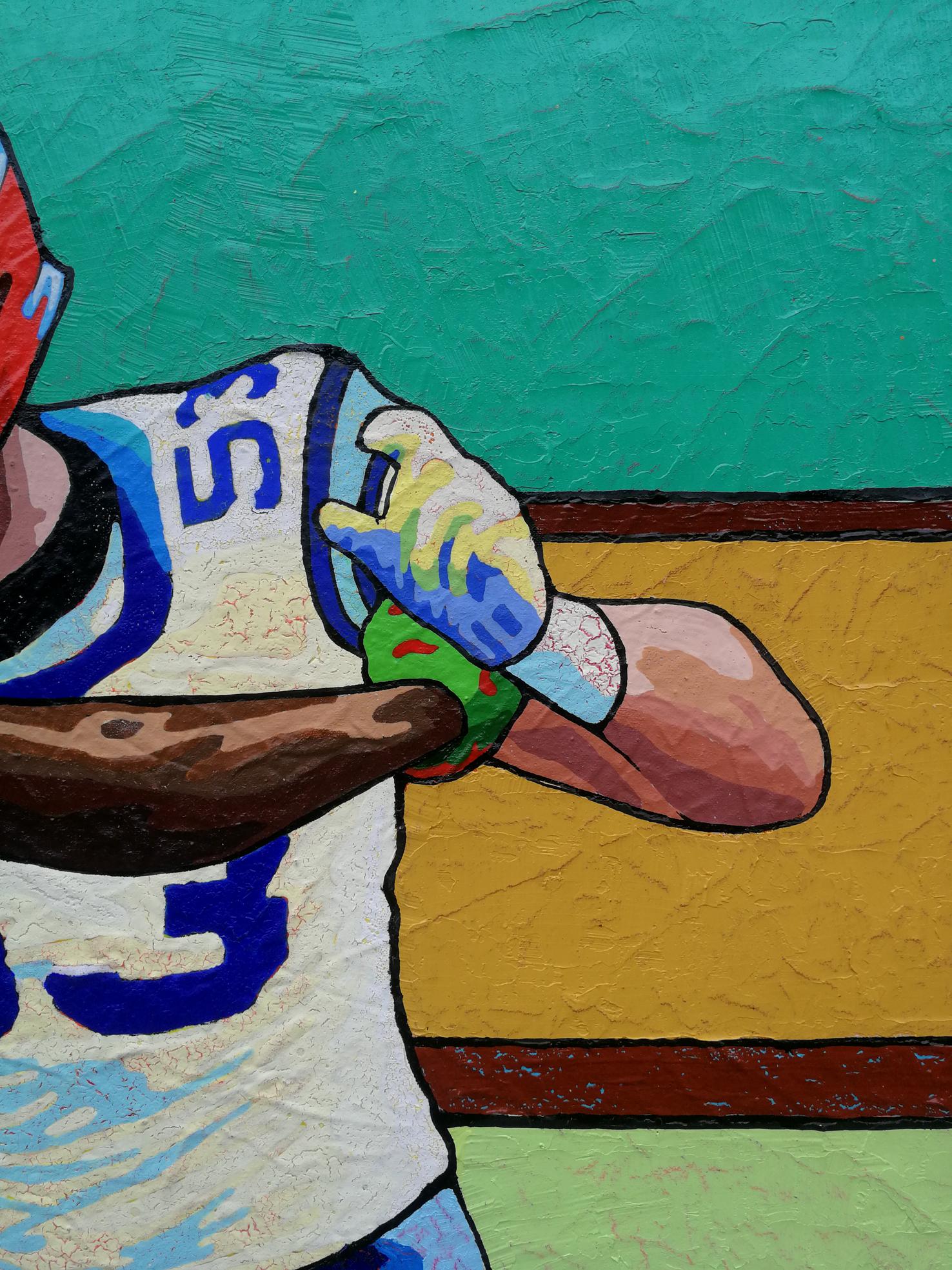 Super Bowl – Sport-Gemälde in den Farben Orange Gelb Grün Blau – Painting von Vlado Vesselinov