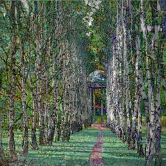 Walkway At Midday Landscape Painting Canvas Oil Colors Green White Purple Brown 