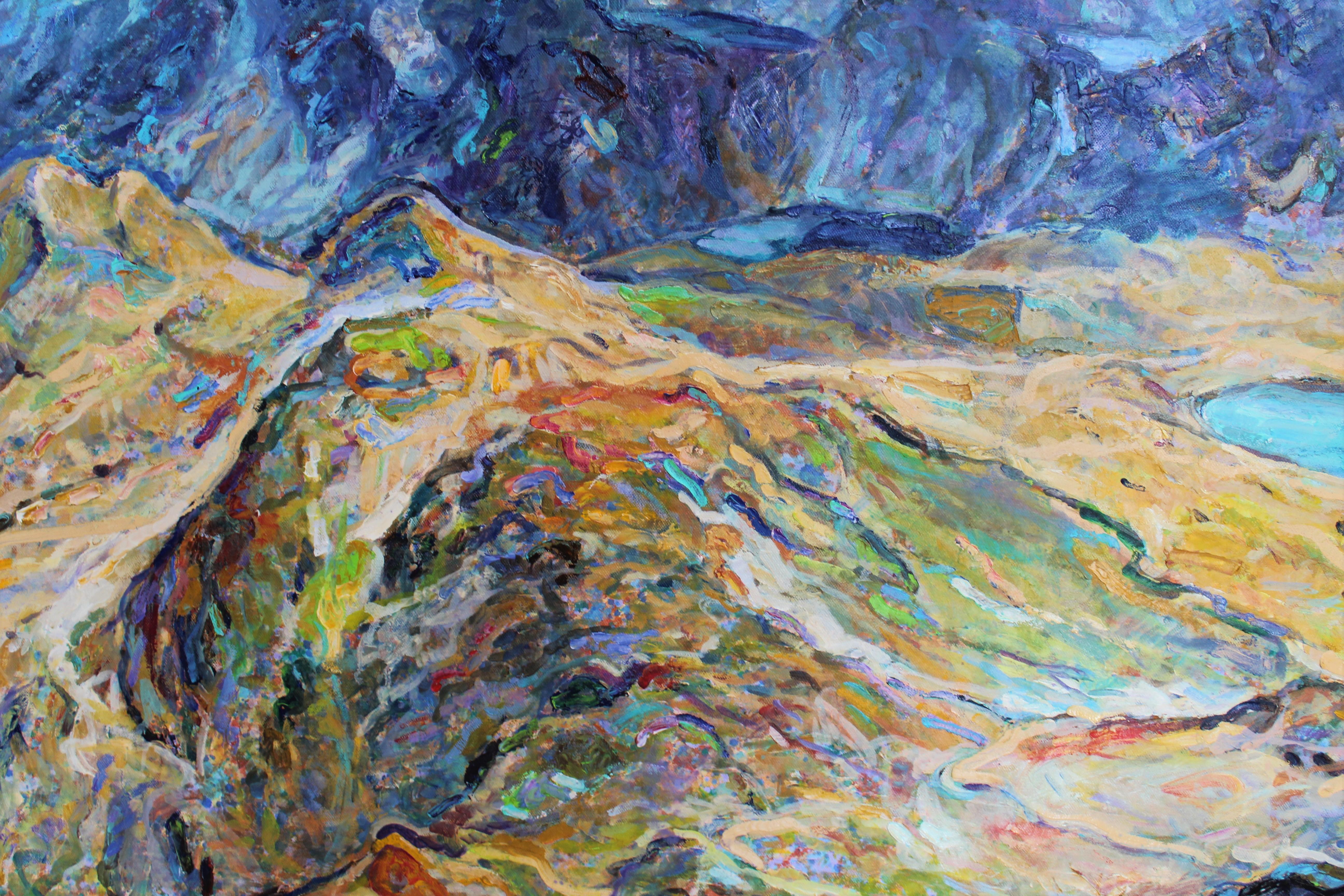 Seven Rila Lakes - Ölgemälde in den Farben Rosa, Blau, Weiß, Lila, Grün, Braun und Grau (Impressionismus), Painting, von Elena Georgieva