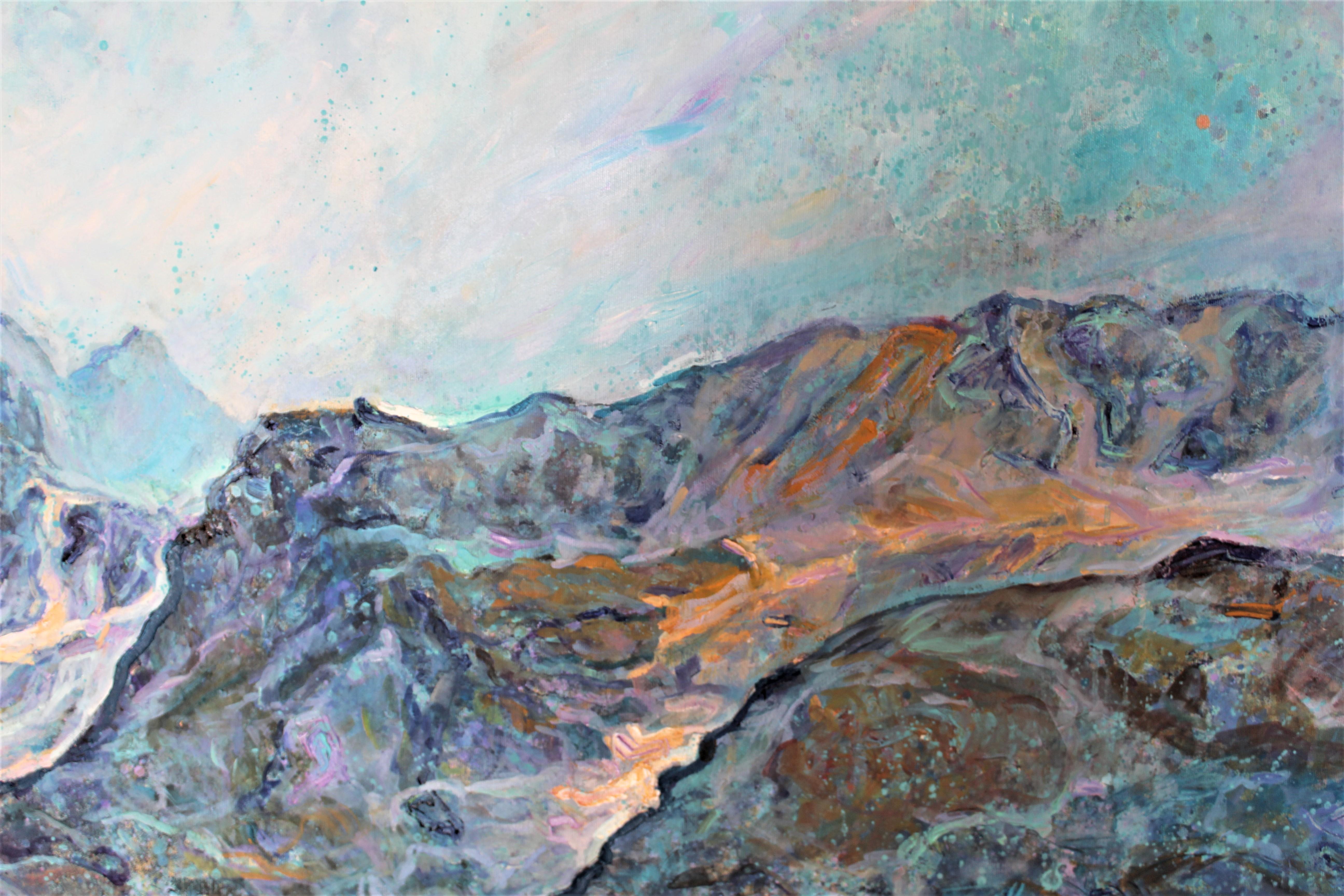 Elena, Lagos de Rila- Pintura al óleo Colores Azul Blanco Púrpura Marrón Gris - Painting Impresionista de Elena Georgieva