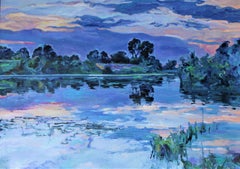 River - Oil Painting Colors Pink Blue White Purple Green Brown 