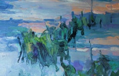 River - Oil Painting Colors Pink Blue White Purple Green Brown