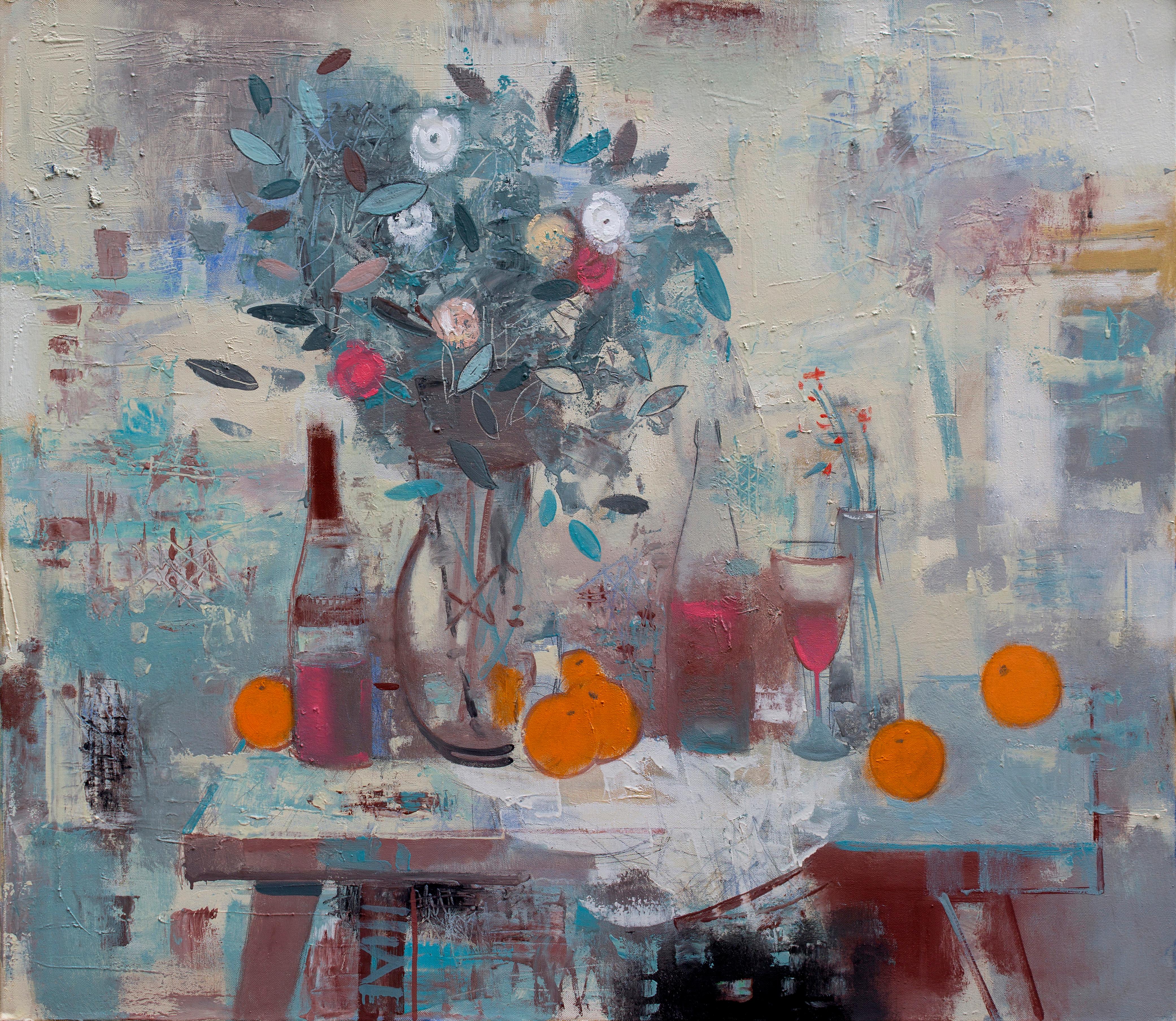 Oleksandr Serdiuk Still-Life Painting - Wine With Oranges