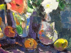 Affiches d'impression  - Nature morte - Peinture de vert, marron, bleu, jaune, blanc, rose et violet