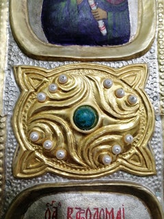 Icon of the Iveron Mother of God - Copper silver plated and gilded stones