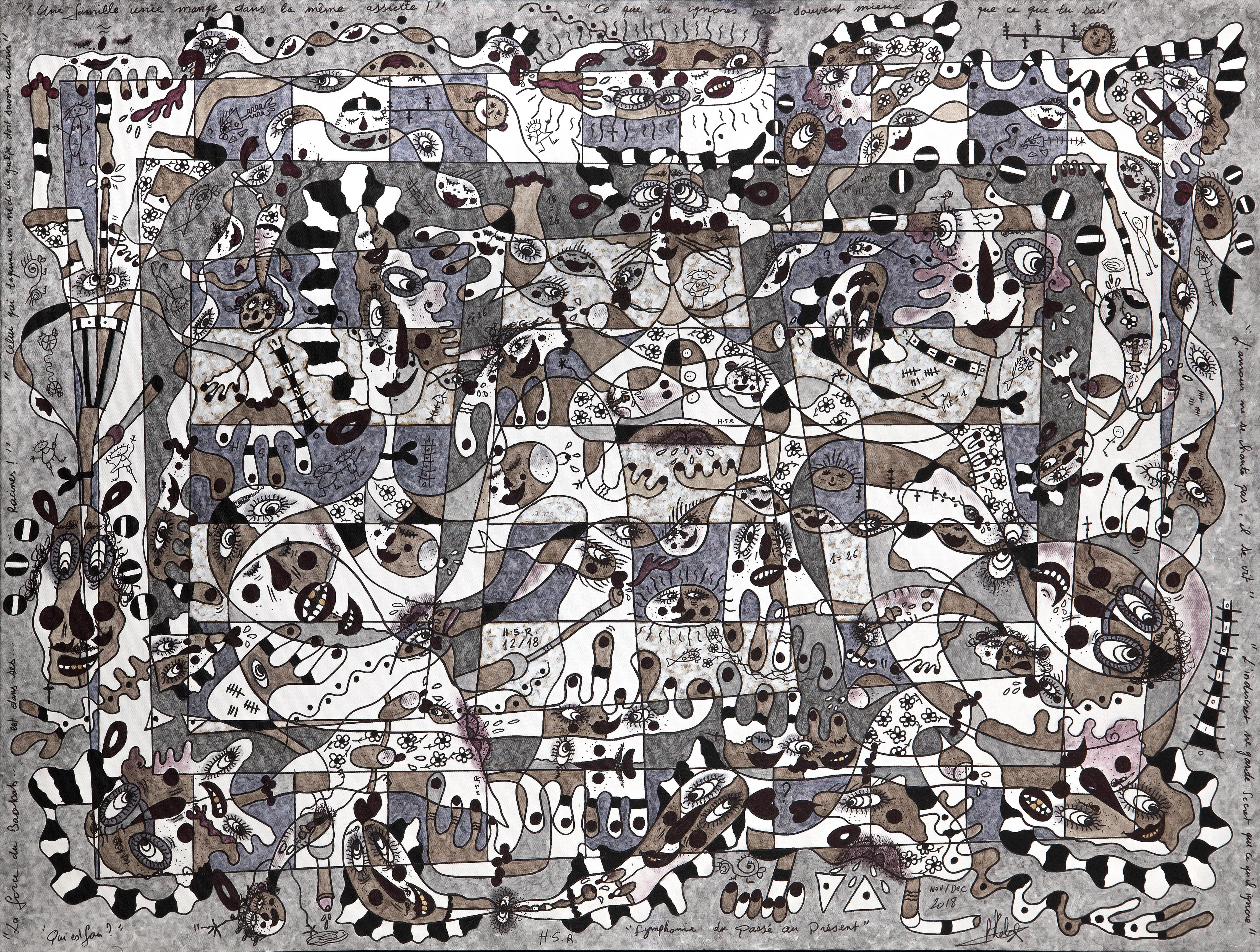 Abstract Painting di Simon Richard Halimi - Sinfonia dal passato al presente - Quadro grande Colori Nero Marrone Bianco Grigio