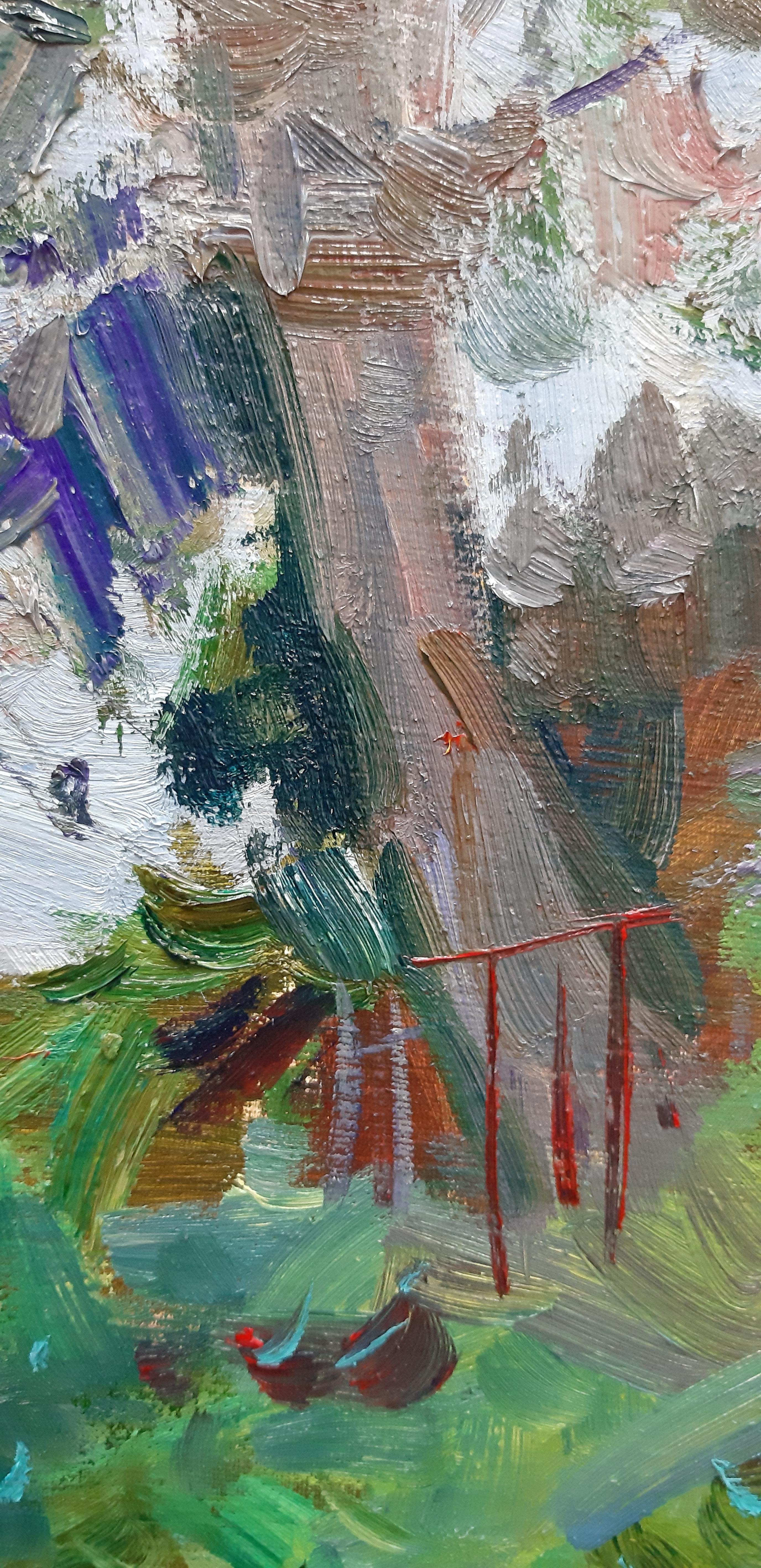 The House On The Water - Landscape Oil Painting Green Blue Brown White Grey 2