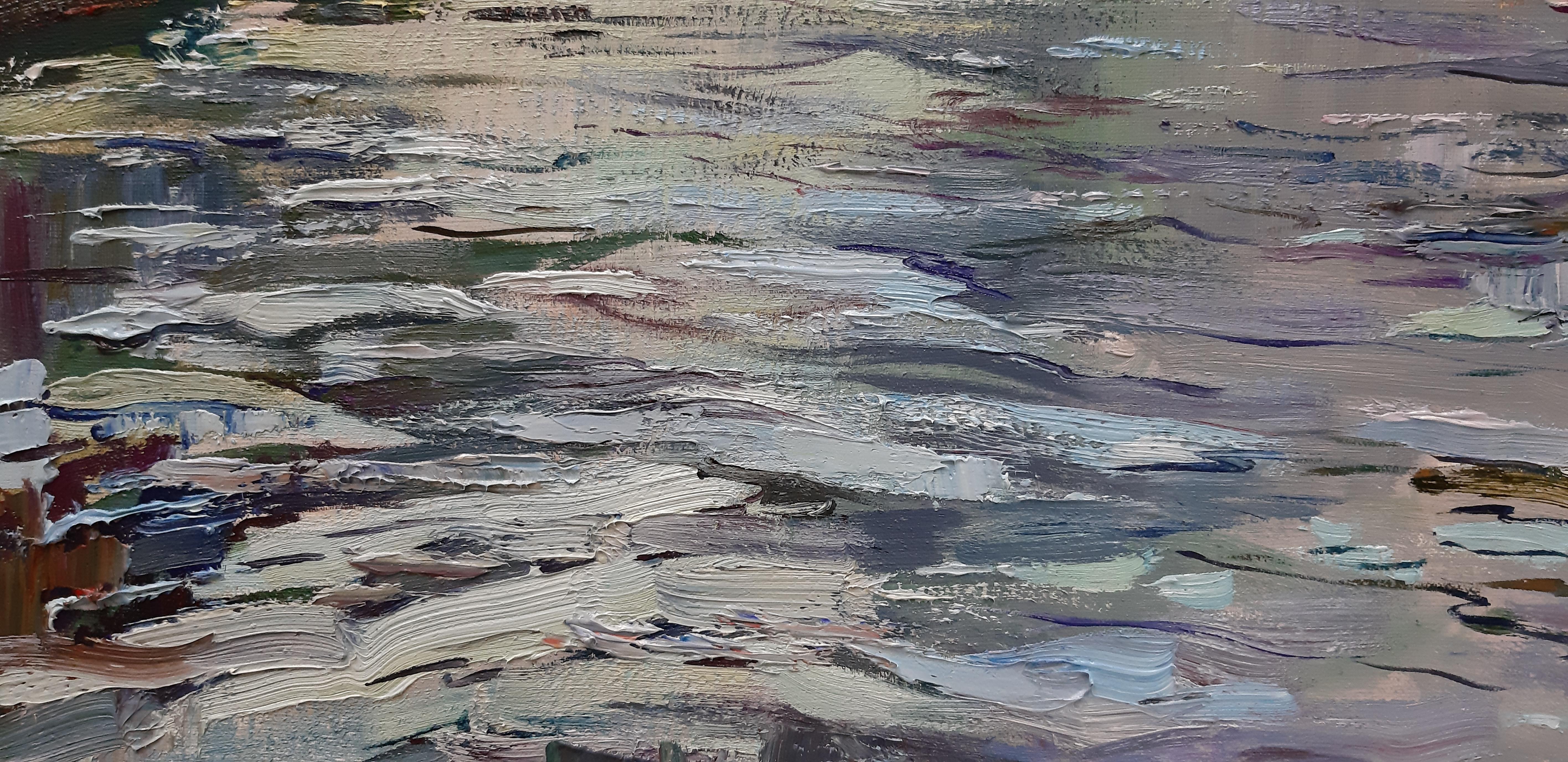 The House On The Water - Landscape Oil Painting Green Blue Brown White Grey 1