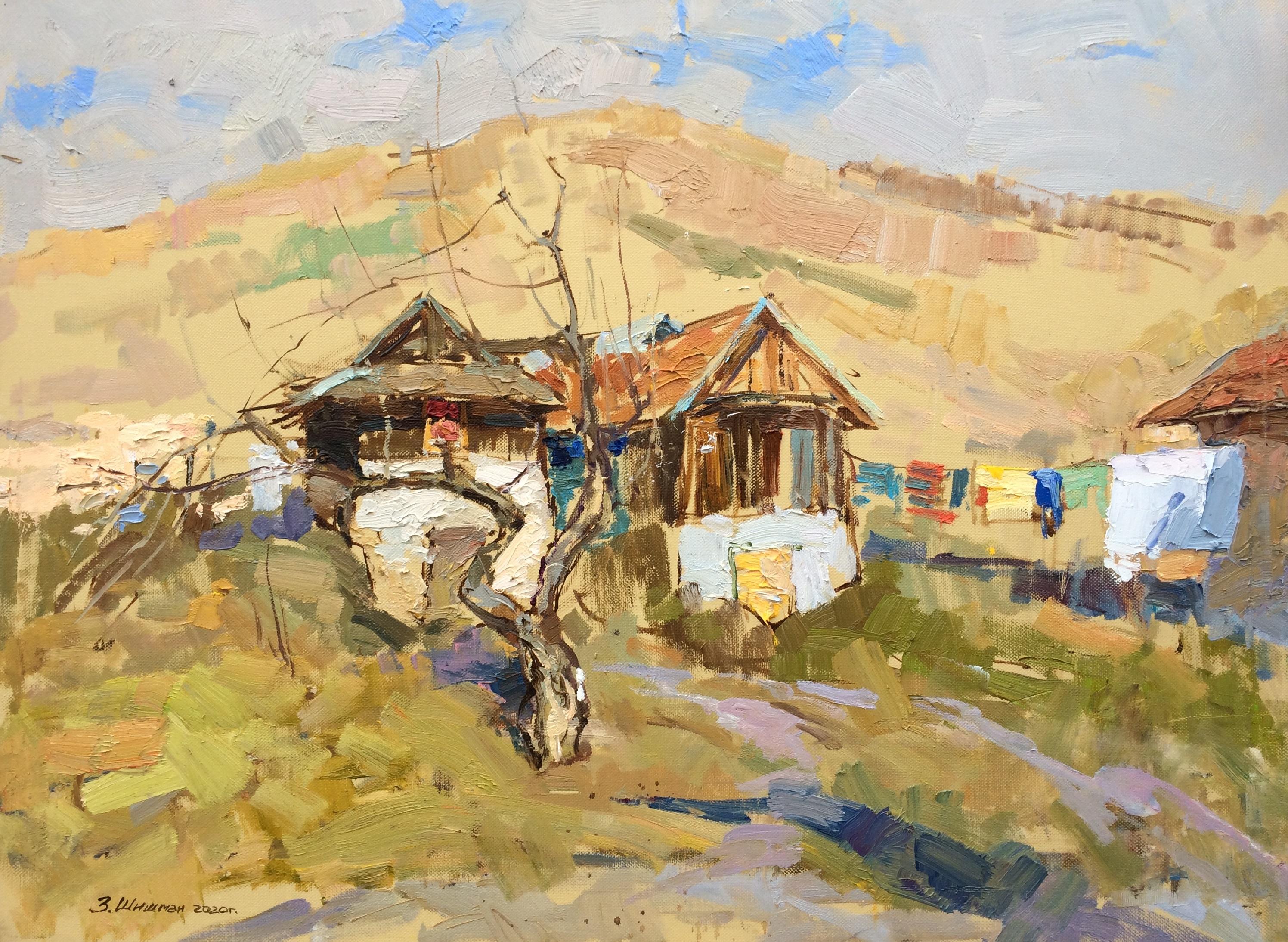 Landscape Painting di Zlata Shyshman - Case nei Carpazi