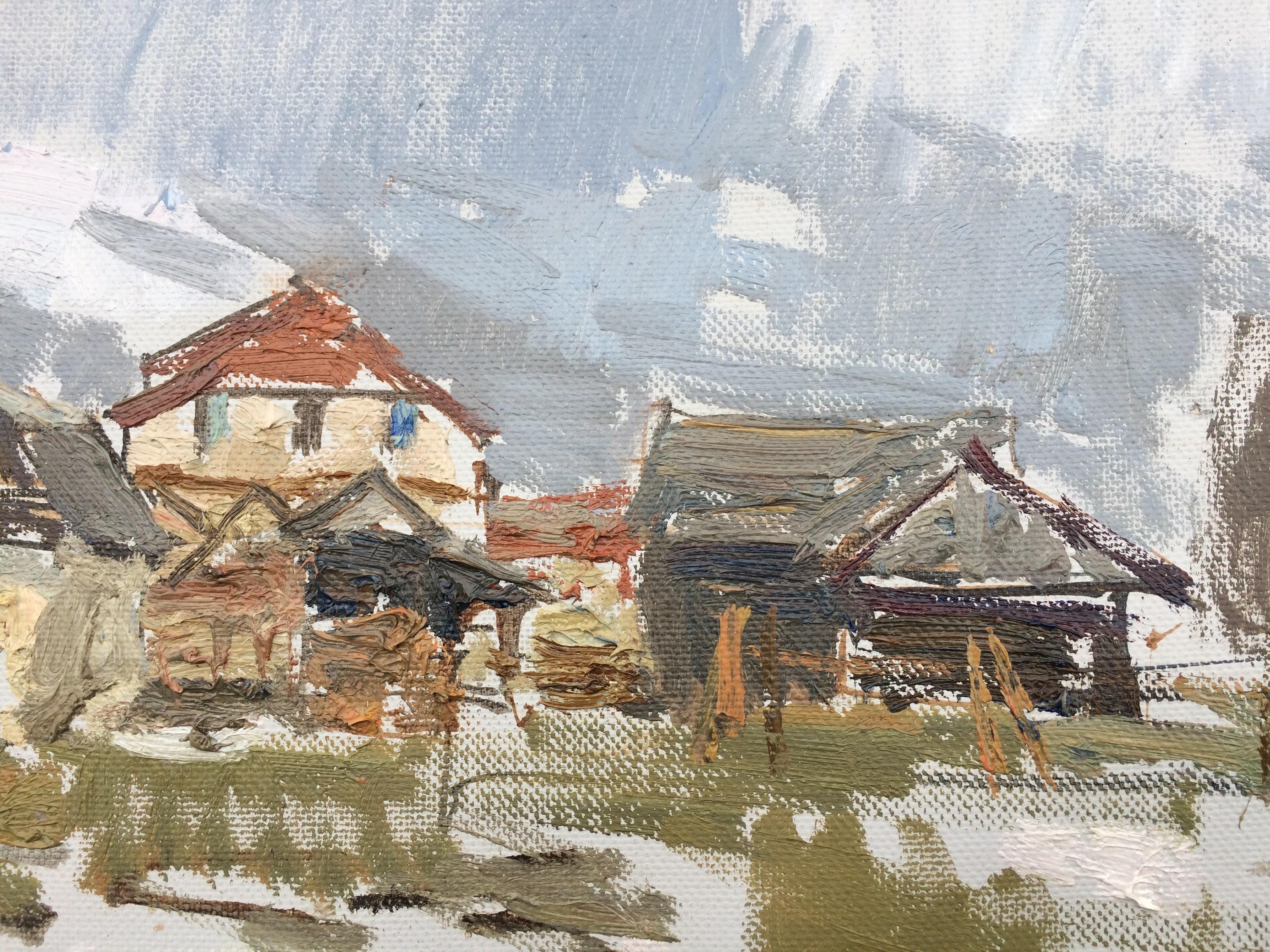 Pioggia in un villaggio di montagna - Painting di Zlata Shyshman