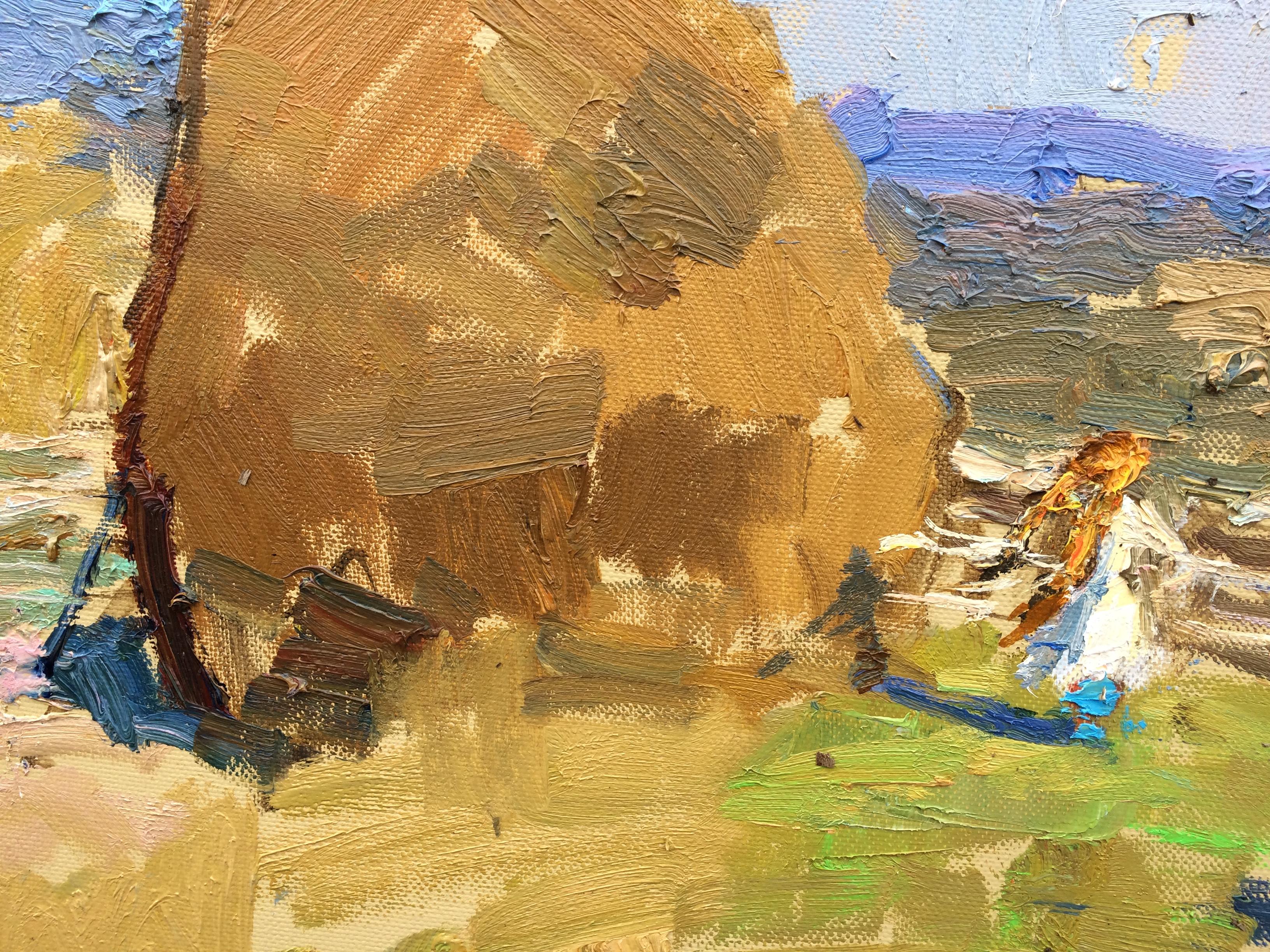 Entre los montones de paja - Landscape Painting Beige de Zlata Shyshman