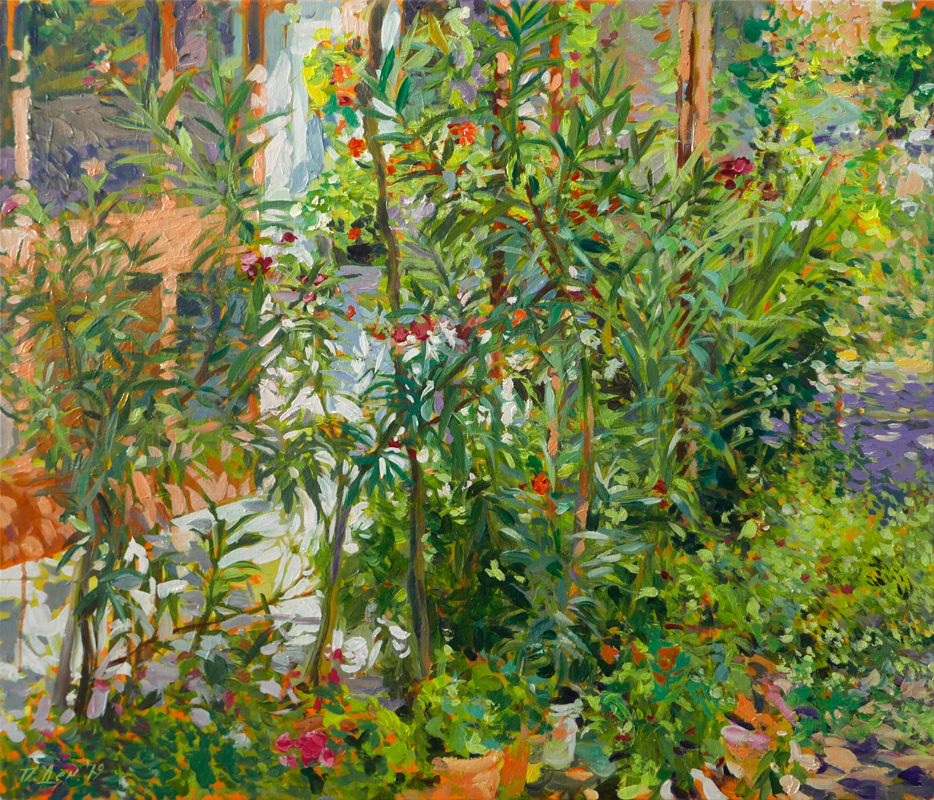Petya Deneva Landscape Painting - Abstraction Of Light - Oil Painting Colors White Yellow Orange Blue Brown Green