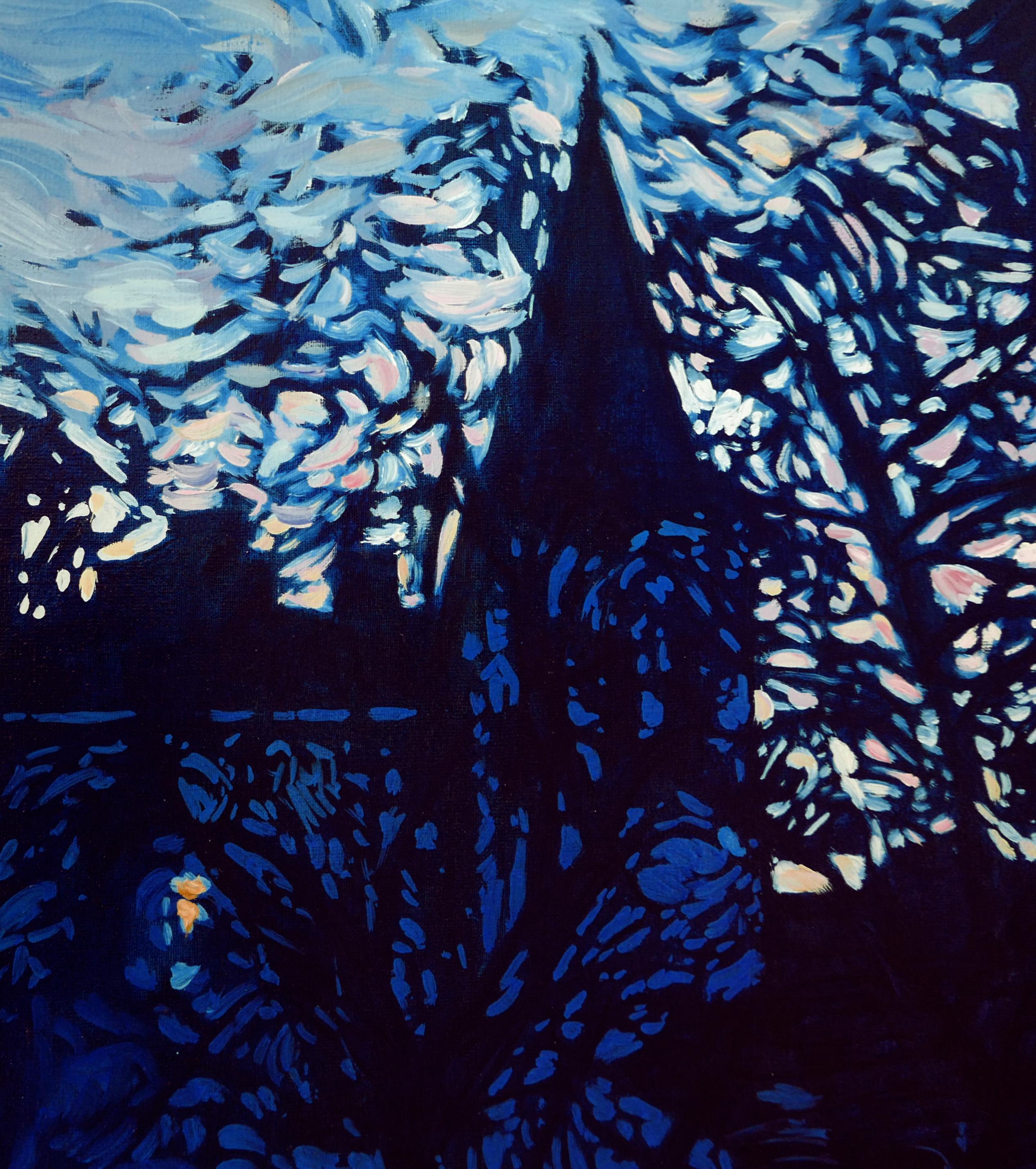 Risveglio - Pittura a olio Colori Bianco Giallo Blu - Painting di Petya Deneva