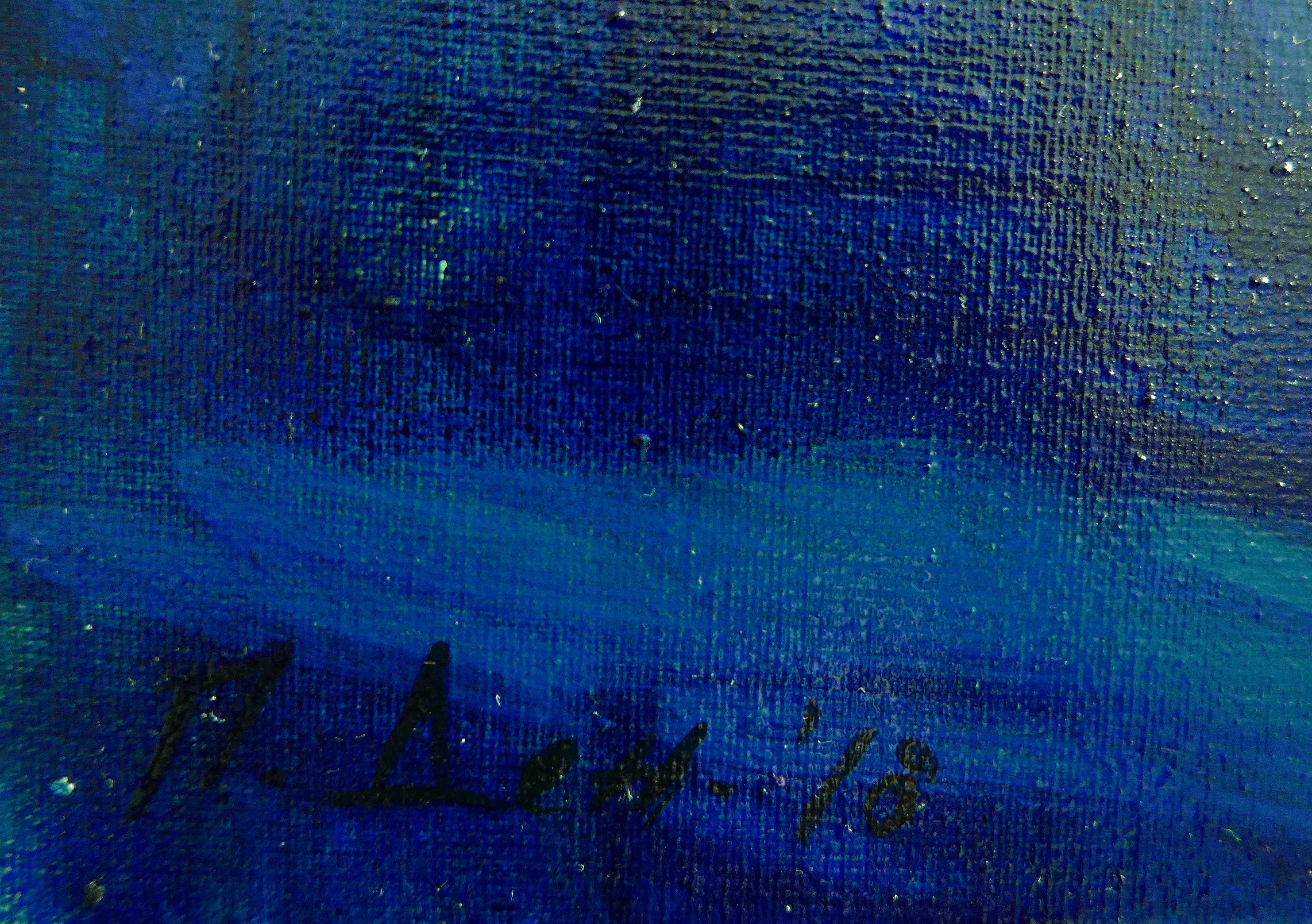 Risveglio - Pittura a olio Colori Bianco Giallo Blu - Landscape Painting Nero di Petya Deneva