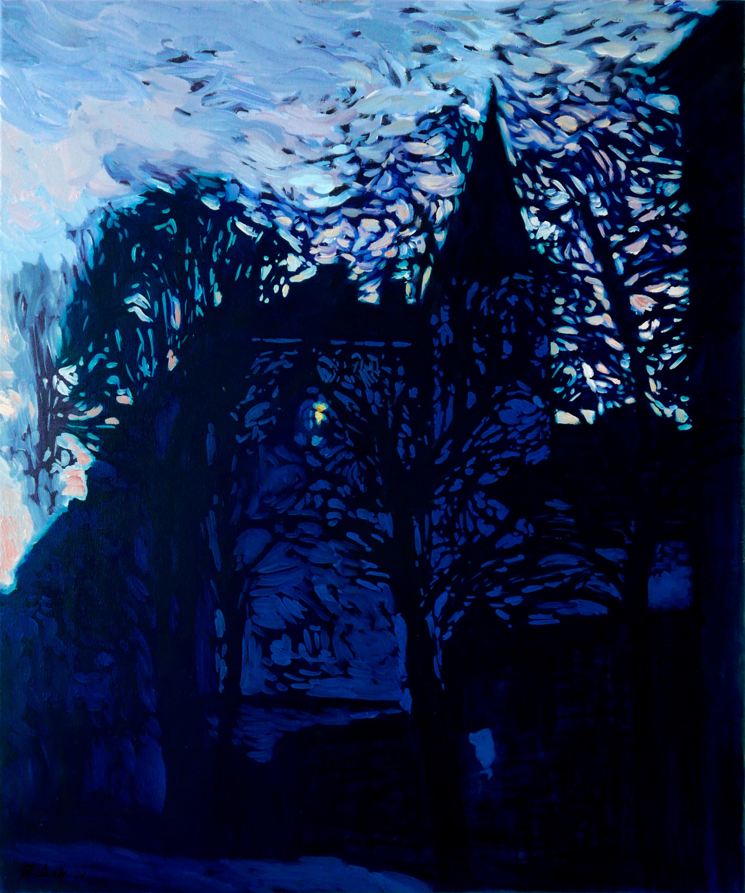 Landscape Painting di Petya Deneva - Risveglio - Pittura a olio Colori Bianco Giallo Blu