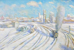 Partenza in una giornata luminosa - Pittura a olio Colori Bianco Giallo Blu Verde