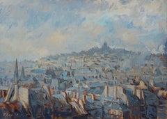 Paris In Clouds - Oil Painting Colors White Yellow Blue Brown Green