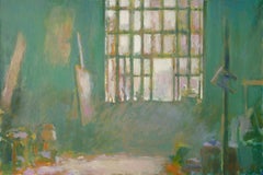 The Light Silence Of The Studio - Peinture à l'huile - Couleurs Blanc Jaune Orange Vert