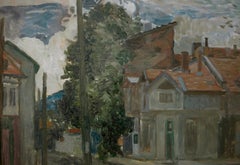 The Little Town - Oil Painting Colors White Yellow Blue Brown Green