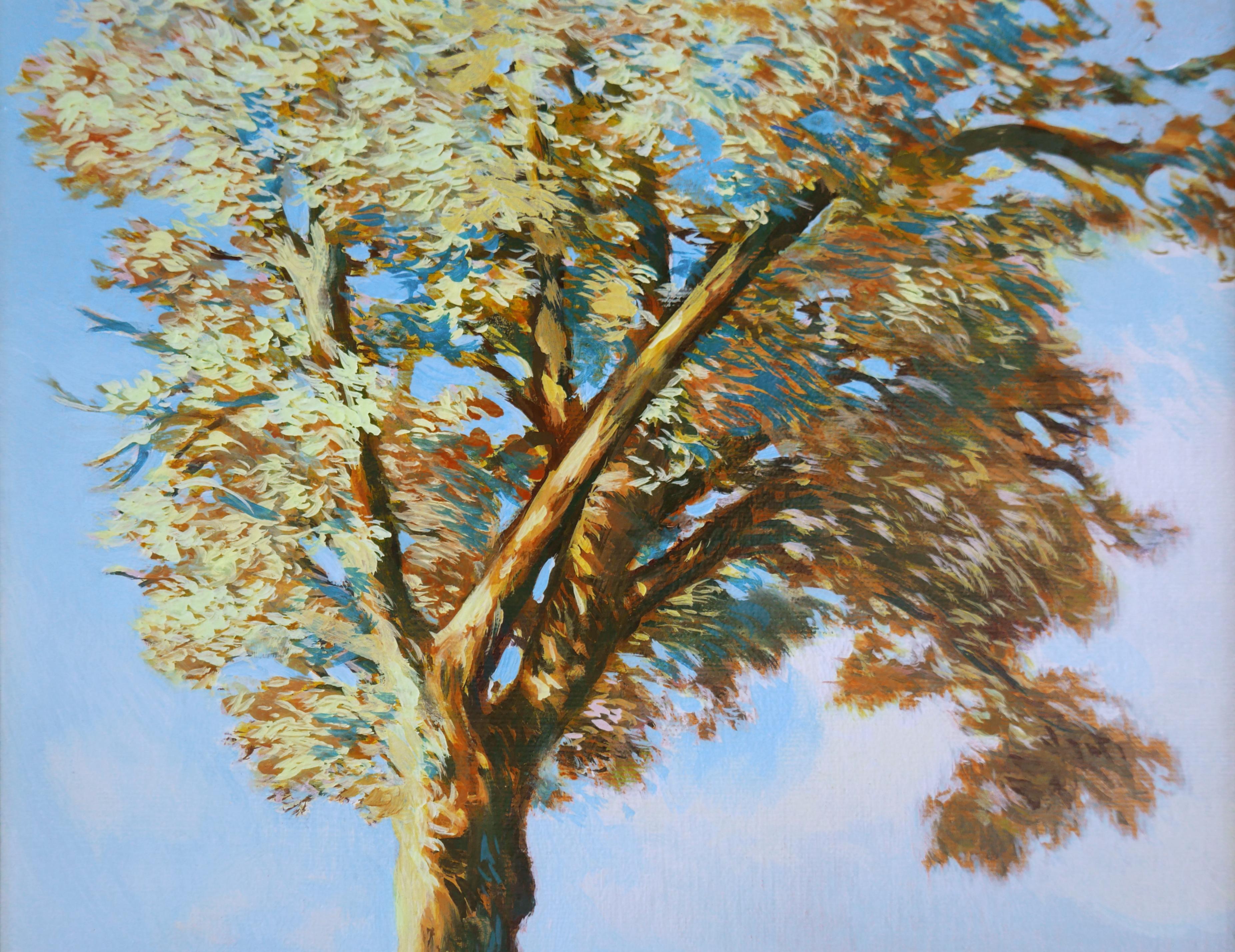 L'arbre de la connaissance - Peinture à l'huile Couleurs Blanc, jaune, orange, bleu, marron et vert - Painting de Petya Deneva